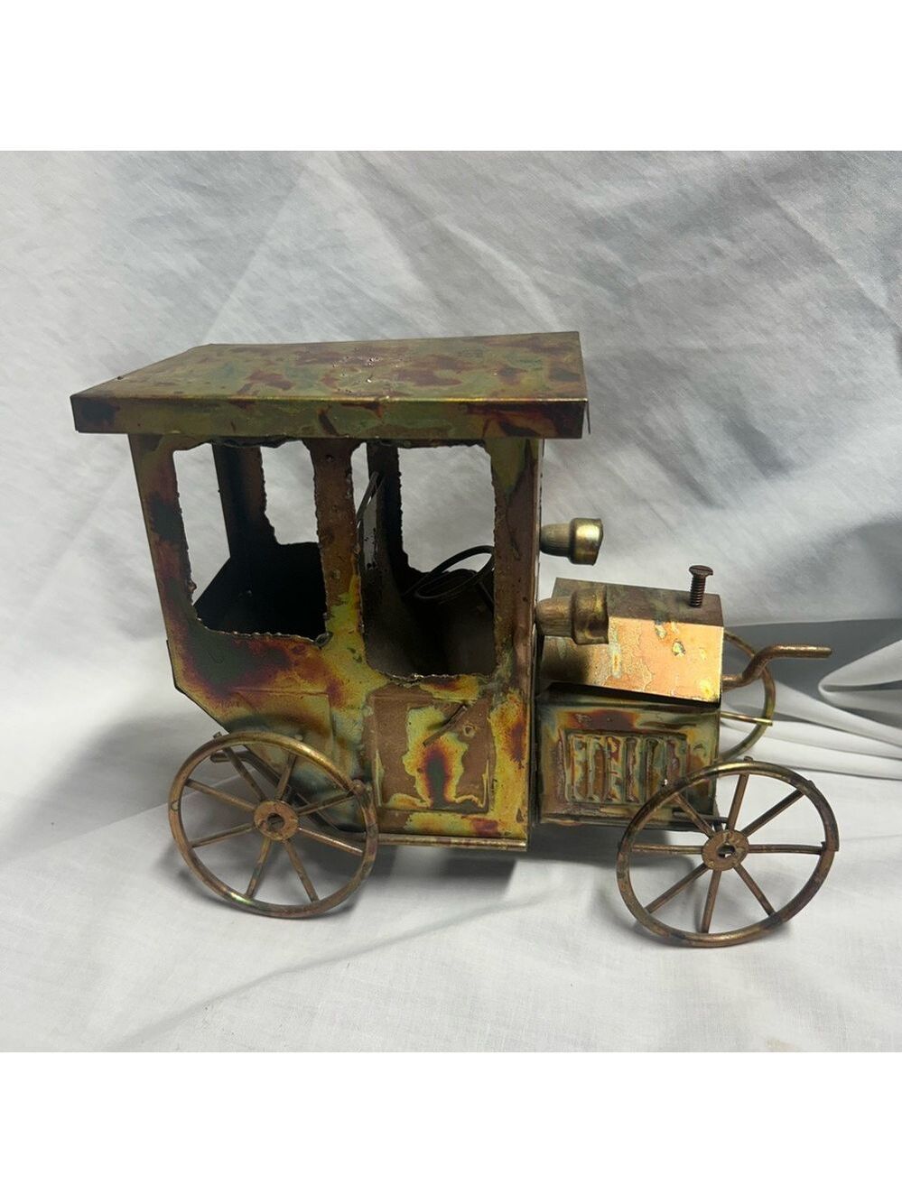 Vintage Copper  Music Box Antique Car W/Moving Hood W/Music Box WORKS